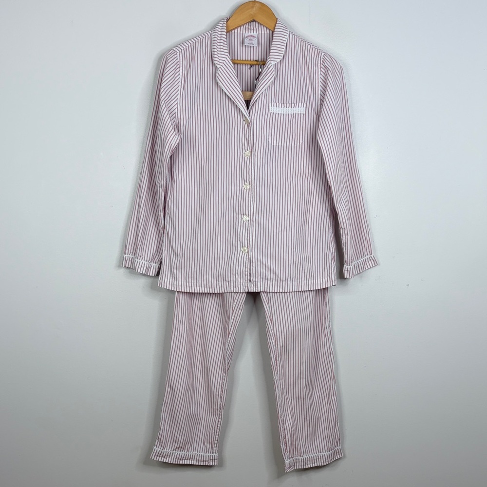 Brooks Brothers Pajamas Womens Small Pink White Stripe Cotton 2 Piece Top Pants